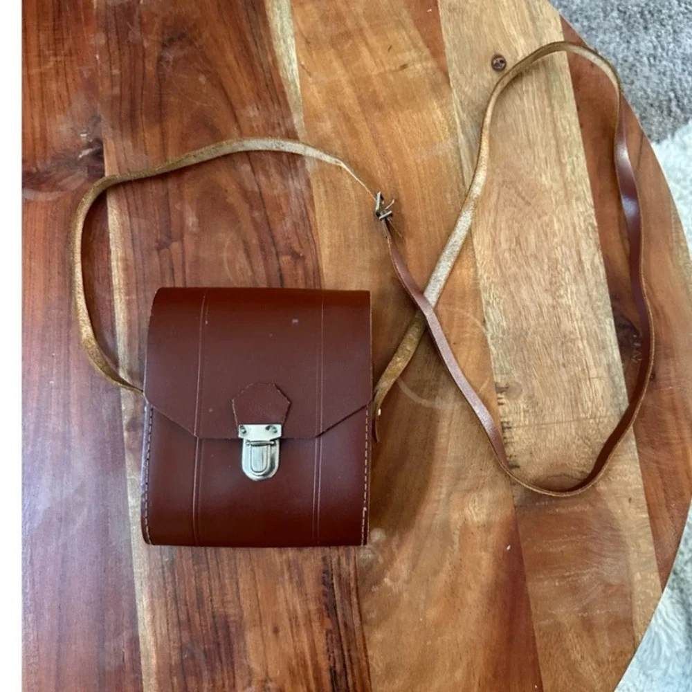 Vintage Brown Leather Camera Binocular Bag Case Bird Watching Made In France